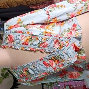 Milk And Honey Floral Ruffle Blouse - Blue and Pink